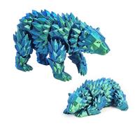 Articulated Crystal Bear Figurine, 3D Printed Flexible Joint Animal Sculpture, Decorative Desk Ornament for Home Office, Bookshelf & Shelf Decor (Blue-green,S)