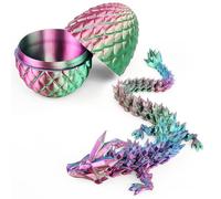 Articulated Dragon in Egg 3D Printed Toys, Easter Basket Stuffers Christmas Birthday Gift for Kids Girls Boys, Cool Fidget Sensory Toys for Autism (Iridescent Blue Green)