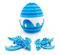 Articulated Dragon with Fantasy Egg - 3D Printed Mythical Creature Gift, Posable Jointed Companion, Collectible Detailed Shelf or Desk Decoration - For Adults (Blue Ocean Dragons + Egg)