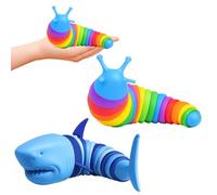 Articulated Fidget Toy, 2PCS Sensory Toys for Autism and ADHD, Stress Relief Slug and Shark Fidget Worm, Hand Exercise for Office and Travel age 14+