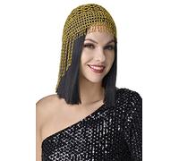 ArtiDeco 1920s Flapper Cap Vintage Style Roaring 20s Beaded Flapper Headpiece Exotic Cleopatra Headpiece for Great Gatsby Themed Party (Gold)(Size: One Size)