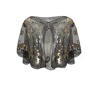 ArtiDeco Women's 1920s Shawl Sequin Beaded Art Deco Evening Cape Vintage Shawl Wraps (Black), Free, Black Gold