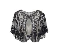 ArtiDeco Women's 1920s Shawl Sequin Beaded Art Deco Evening Cape Vintage Shawl Wraps (Black), Free, Black