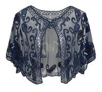 ArtiDeco Women's 1920s Shawl Sequin Beaded Art Deco Evening Cape Vintage Shawl Wraps (Blue), Free, Blue