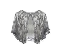 ArtiDeco Women's 1920s Shawl Sequin Beaded Art Deco Evening Cape Vintage Shawl Wraps (Gray)(Size: Free)
