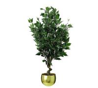 Artificial 110Cm Leaf Realistic Artificial Ficus Tree / Plant Gold Curve Planter