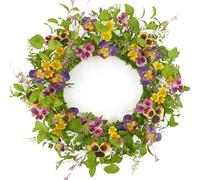Artificial 20" Spring Summer Wreath with Pansy Flower,Yellow Daisy,Rose Leaf,Eucalyptus Leaf,Fern Branch for Front Door Indoor Outdoor Farmhouse Wall Window Festival Wedding Decor,Gift Box Included