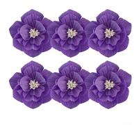 Artificial 6pcs 3D Crepe Paper Flowers Handmade Decorative Blooms for Birthday Parties, Weddings, and Retail Spaces (Deep purple)