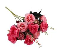 Artificial Artificial Roses.12 Little Plastic Plants For Hotel Wedding Christmas Tables Decorations Wall Basket for Plants (Hot Pink, One Size)