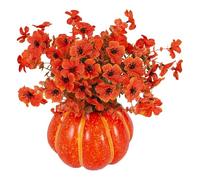 Artificial Autumn Flowers with Realistic Pumpkin Flower Pot for Indoor,Fake Fall Flower Faux Plastic Plants Desktop for Home Garden Window Box Patio Outside Autumn Decor (Orange, One Size)