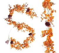 Artificial Autumn Garland 75 Inch, Maple Leaf Floral Vine for Thanksgiving Decoration, Fall Harvest Mantel Fireplace Home Decor Piece(Autumn Rose Vine)