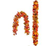 Artificial Autumn Leaf Garland Red Silk Foliage 1.75m Pack of 2 | This artificial autumn leaf garland brings the warm colours of the season into your home for festive displays.