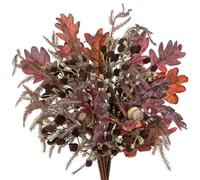 Artificial Autumn Leaf Stems 2pcs Faux Oak Leaf Bouquet for Fall Decor | 50cm Mixed Fall Foliage with Pine Branches & Acorns for Vase, Thanksgiving Rustic Party Harvest Farmhouse Home Decorations