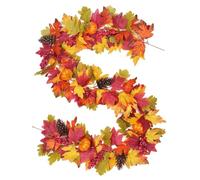 Artificial Autumn Maple Leaf Garland Hanging Plant Vines, 5.9ft Fall Leaf Pumpkin Autumn Foliage Garland with Hooks, Autumn Thanksgiving Halloween Decoration for Home Garden Wall Fireplace Table