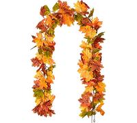 Artificial Autumn Maple Leaves Garland Autumn Decorations, Fall Hanging Plant for Home Garden Wall Doorway Backdrop Fireplace Decoration, Wedding Party Thanksgiving Decor,Yellow,1.75m