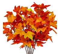 Artificial Autumn Plants and Flowers 6 Pcs Fake Maple Leave Branches Decorative Silk Shrub Bushes Yellow Red Faux Plastic Fall Leaves for Outside Indoor Table Centerpiece Thanksgiving Decorations