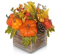 Artificial Autumn Pumpkin Centrepiece in Wooden Box for Fall Table Decor