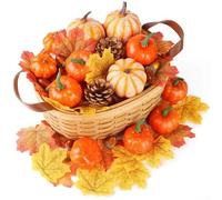 Artificial Autumn Pumpkin Set Including Mini Pumpkins, Pinecones, Maple Leaves, And Oak Nuts For Seasonal Indoor Displays(70pcs)