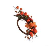 Artificial Autumn Wreath 24in Pumpkin Harvest Decor Pine Cones Berries | Plastic foam pumpkins orange hydrangea maple leaves fade resistant rattan vine frame for indoor or covered outdoor display