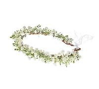 Artificial Baby Breath Green Headpiece Bridal Flower Crown Eucalyptus Halo Wedding Leaf Floral Crown Headband Photo Prop (01 White)