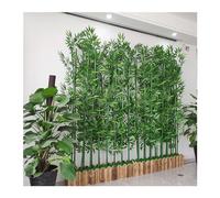Artificial Bamboo Privacy Fence, Fake Bamboo Space Divider Wall with Wood Base, Indoor Outdoor Landscaping Simulation Plants for Restaurant Deck Garden(19.6x70.8in)