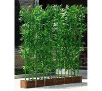 Artificial Bamboo Privacy Fence, Greenery Wall Divider with Wooden Base for Indoor Outdoor Decor