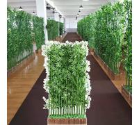 Artificial Bamboo Privacy Screen with Plastic Leaves, Indoor Outdoor Decorative Fence for Room Divider and Greenery Simulation