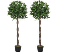 Artificial Bay Laurel Tree - 120cm (3.9ft) - Single or Pair - UV Resistant, Weatherproof Decorative Topiary - Pre-Potted - Indoor & Outdoor Use (Pair)