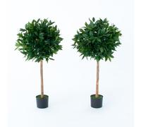 Artificial Bay Trees (Set of 2), Topiary Faux Trees, Premium Quality Real Wood Trunk and Natural Appearance Leaves and Brown Berries, UV Protected, Indoor and Outdoor Use.