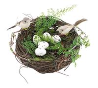 Artificial Bird Nest, Natural Rattan Twig Bird Nest House Ornament, Fake Bird Nests with Birds and Eggs for Home Garden Decoration