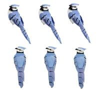 Artificial Birds 5.5-Inch Realistic Blue Jay Feathered Bird Ornaments for Christmas Tree Wreath Crafts Seasonal Display Birdhouses Home Party Decor (6pcs Clip)