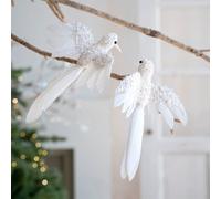 Artificial Birds Pendants,Bird Ornaments for Christmas Tree,Glitter Simulation Foam Bird,White Doves with Clips(White)