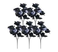 Artificial Black Flowers - Fake Flowers with Stem, 5 Pieces Realistic Dark Bouquet with Floral Arrangements for Bedroom Wedding Parties Halloween