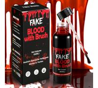 Artificial Blood Halloween, 60 ml Artificial Blood with Brush, Realistic Fake Blood Blood for Skin & Clothing, Washable Artificial Blood for Make-Up, Zombie, Vampire, Monster Costumes & SFX Makeup