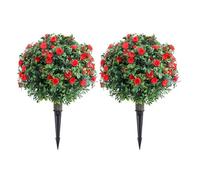 Artificial Blossom Topiary Ball Tree 17.7in | PE Fake Plant Sun Proof & Cold Proof | Faux Greenery Shrub with Ground Spike for Garden/Porch/Patio Decor | No Maintenance