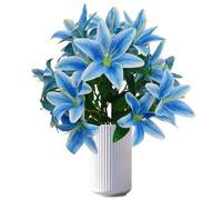 Artificial Blue Lilies Flowers,10Pcs Faux Lily Flower,20''Tiger Lily Branch with 2 Full Blooms, Faux Fake Lilies Plants for Wedding Bouquet Home Party Indoor Floral Arrangements (10, Blue)