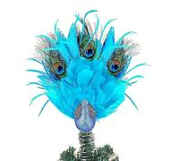 Artificial Blue Peacock Christmas Tree Topper 11.8 Inch Glitter Feathered Peacock for Christmas Tree Fake Birds Christmas Ornament for Christmas Wedding Home Decor (3 feathers)