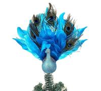 Artificial Blue Peacock Christmas Tree Topper 11.8 Inch Glitter Feathered Peacock for Christmas Tree Fake Birds Christmas Ornament for Christmas Wedding Home Decor (5 feathers)