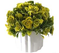 Artificial Bonsai, 16cm x 17cm Plastic Potted Plant, Lifelike Rose Flower, Low Maintenance Dr, Sturdy Fade Resistant Design, for Home Office Tabletop(Yellow)