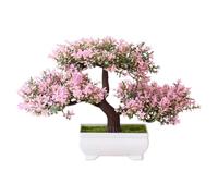 Artificial Bonsai Cedar,Simulation Pine Tree Potted Plant, Artificial Flowers Fake Pink Potted Plants Ornaments,Creative Simulation Bonsai Pot Home Decor