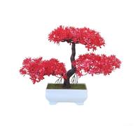 Artificial Bonsai Cedar Tree 25cm Low Maintenance Fake Plant(light Red)