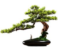 Artificial Bonsai Pine Tree, 13-Inch Potted Cedar Plant, Decorative Faux Plant for Home, Office & Desk Display