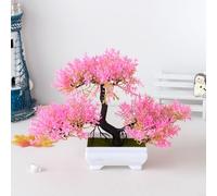 Artificial Bonsai Pine Tree in Pot, 18cm Fake Simulation Plant for Home Office Decor, Plastic Foliage Centerpiece for Living Room Cabinet Shelf(Pink)