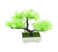 Artificial Bonsai Pine Tree in Pot, 18cm Fake Simulation Plant for Home Office Decor, Plastic Foliage Centerpiece for Living Room Cabinet Shelf(White)