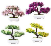 Artificial Bonsai Tree,4 Pieces Fake Plant in Pot Artificial Flowers Simulation Decorative Bonsai Potted Plant for Home Balcony Office Desk Table Decor