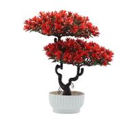 Artificial Bonsai Tree Fake Cedar Plant Decoration Potted Faux Plants Japanese Bonsai Ceder Indoor Home Decor Table Display,31cm High,Red