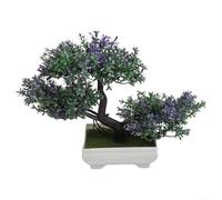 Artificial Bonsai Tree Potted Fake Plant, Realistic Simulation Pine for Home Office Garden Decor, Low Maintenance Plastic Foliage, 20x18cm(Purple)