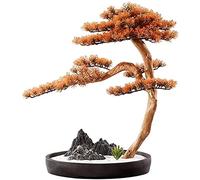 Artificial Bonsai Tree Silicone Pine Leaf Rockery Decoration Ceramic Flower Pot Study Office Living Room Decoration Fake Plant Ornaments