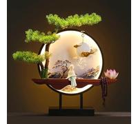 Artificial Bonsai Tree with LED Lamp Ring - Welcome Pine Faux Potted Modern Decoration for Home or Office, Perfect Housewarming Gift for Bookshelf