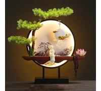 Artificial Bonsai Tree with LED Lamp Ring, Zen Pine Faux Potted Plant for Desk Home Office Decoration, Gift